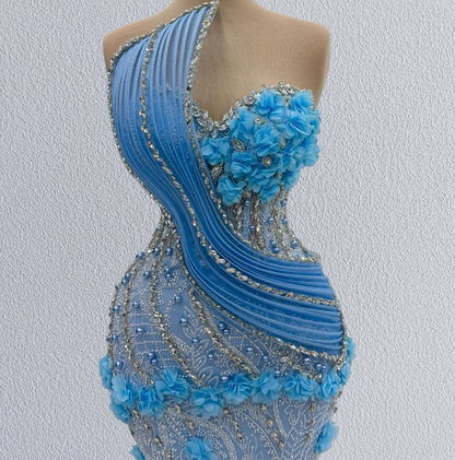 Novelty Strapless Mermaid Evening Dresses Appliques Beading Rhinestones Prom Dress AP6187