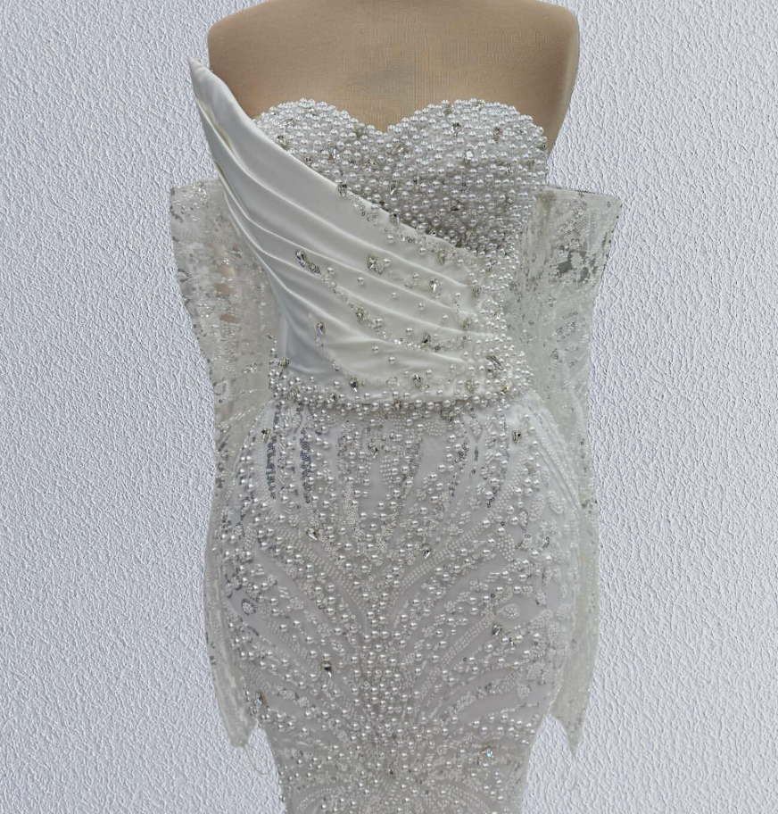 Unique Off-Shoulder Mermaid Bridal Gown Long Sleeve Beading Wedding Dress AP6188
