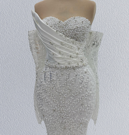 Unique Off-Shoulder Mermaid Bridal Gown Long Sleeve Beading Wedding Dress AP6188