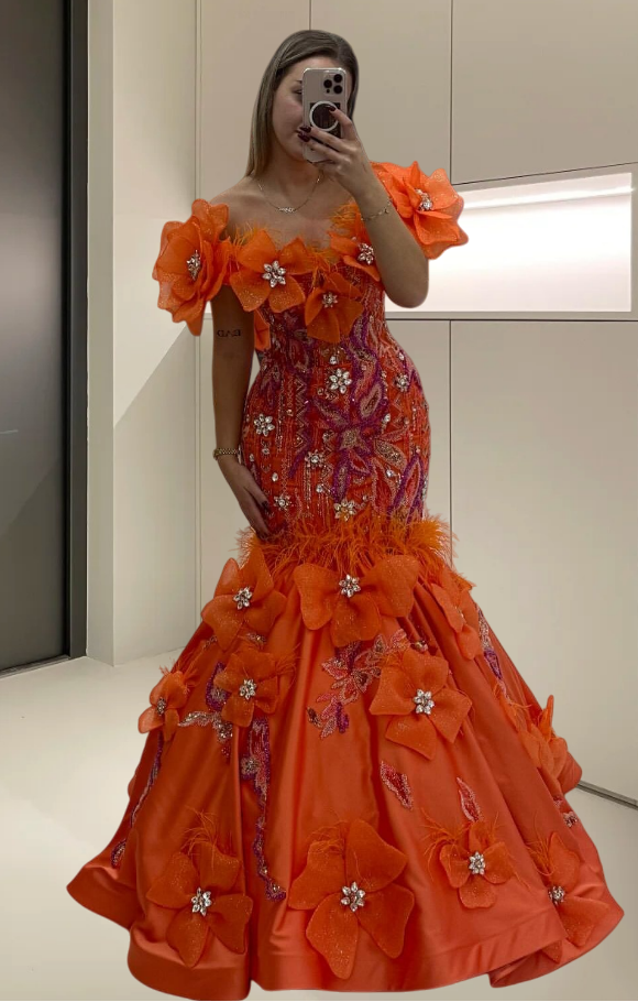 Sparkly Off-Shoulder Mermaid Evening Dresses Appliques Sequins Crystals Prom Dress AP6194