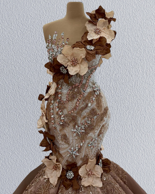 Adorable One Shoulder Mermaid Evening Dresses Rhinestones Handmade Flowers Sequins Prom Dress AP6195
