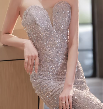 Bling Strapless Mermaid Evening Dresses Stunning Sequins Prom Dress AP6201