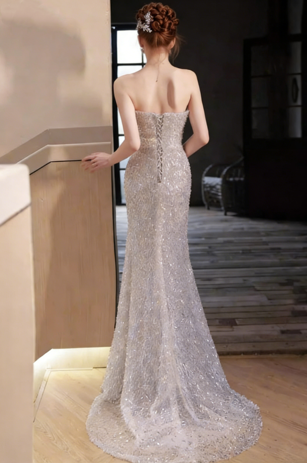 Bling Strapless Mermaid Evening Dresses Stunning Sequins Prom Dress AP6201