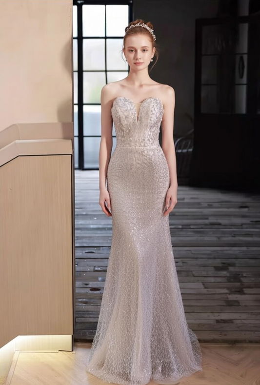 Bling Strapless Mermaid Evening Dresses Stunning Sequins Prom Dress AP6201