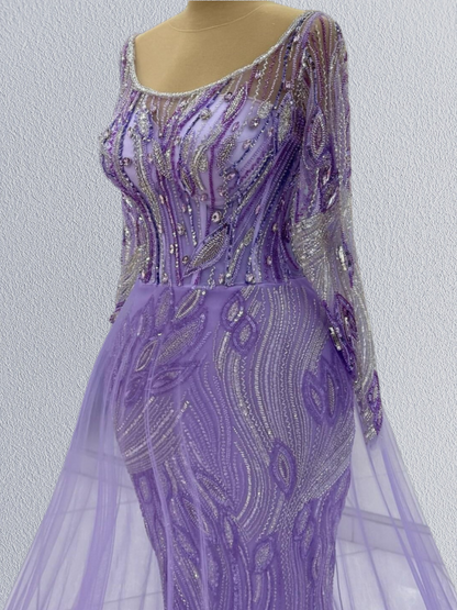 Trendy A-Line Jewel Neck Ruffled Tulle Sweet 16th Dresses Long Sleeve Sequins Crystals Prom Dress AP6202