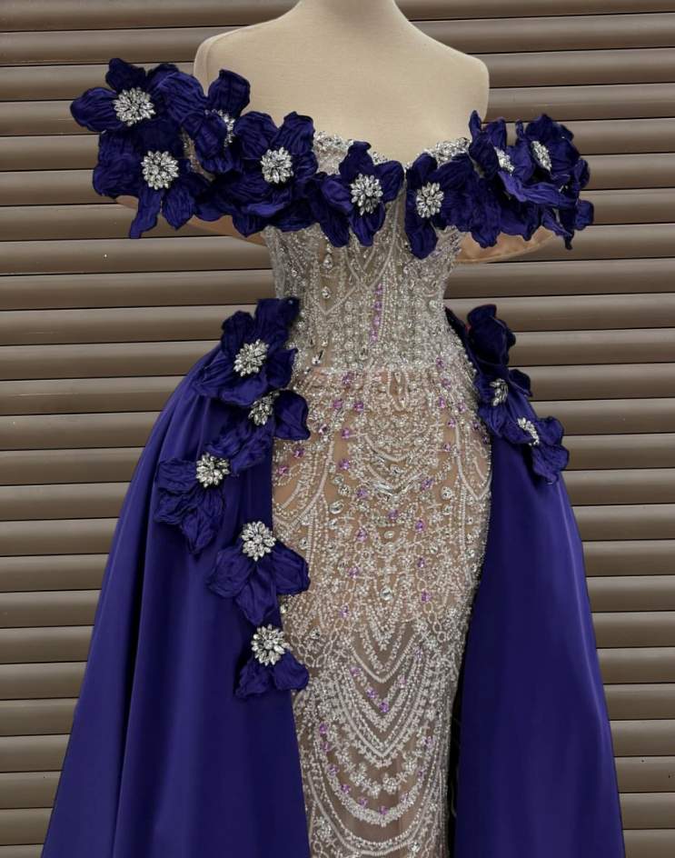Attractive A-Line Off-Shoulder Evening Dress Appliques Beading Crystals Prom Dress AP6203
