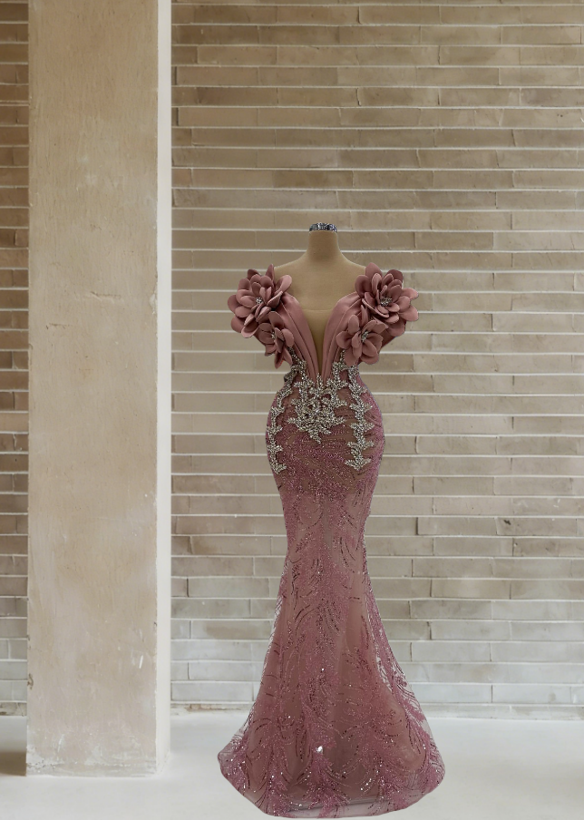 Delicate Off-Shoulder Mermaid Evening Dresses Handmade Flowers Sequins Crystals Prom Dress AP6212