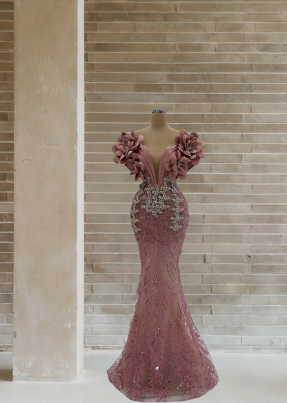Delicate Off-Shoulder Mermaid Evening Dresses Handmade Flowers Sequins Crystals Prom Dress AP6212
