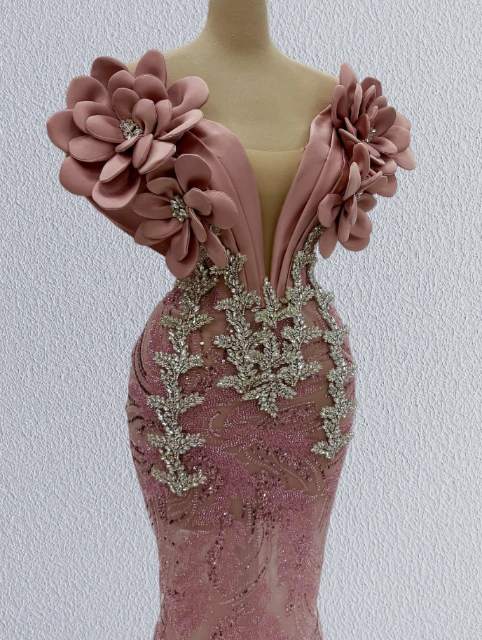 Delicate Off-Shoulder Mermaid Evening Dresses Handmade Flowers Sequins Crystals Prom Dress AP6212