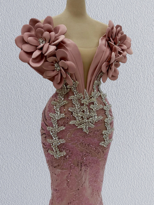Delicate Off-Shoulder Mermaid Evening Dresses Handmade Flowers Sequins Crystals Prom Dress AP6212