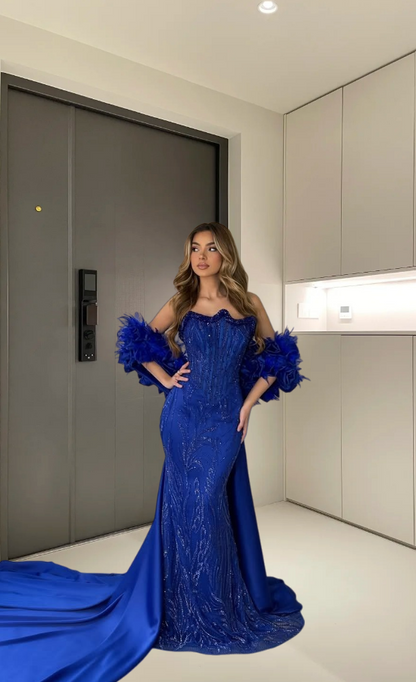 Hottie Strapless Mermaid Evening Dresses Sequins Prom Dress AP6217