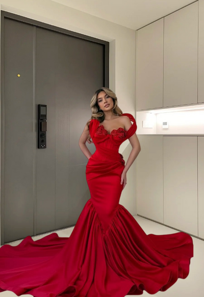 Y2K Style Off-Shoulder Red Mermaid Evening Dresses Appliques Sequins Prom Dress AP6219