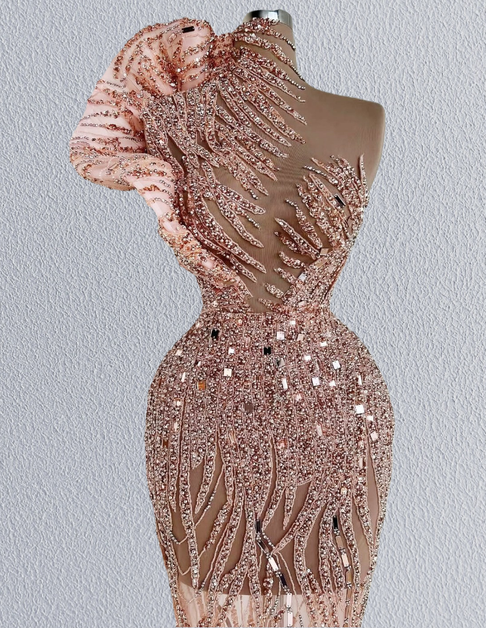 Amazing Illusion Neck Mermaid Evening Dresses Beading Sequins Prom Dress AP6232
