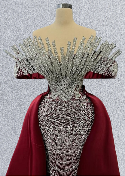 Appealing A-Line Off-Shoulder Evening Dress Crystals Beading Prom Dress AP6233