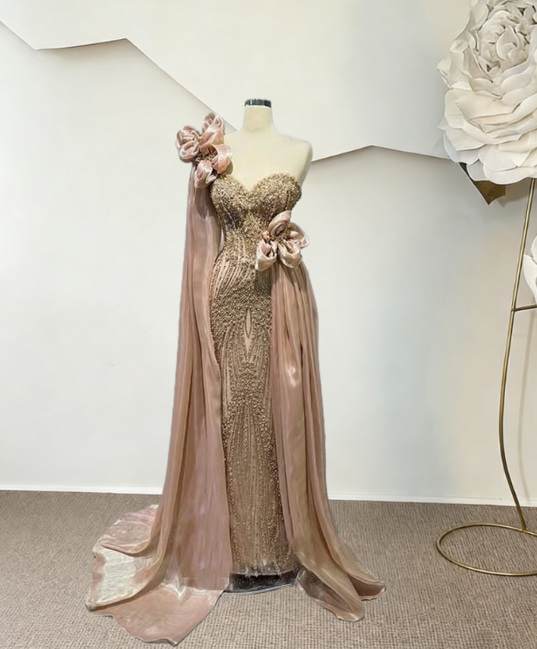 Enticing Sheath One Shoulder Sweet 16th Dresses Beading Handmade Flowers Prom Dress AP6236