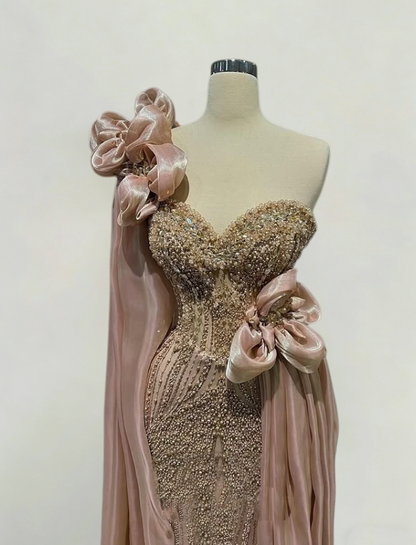 Enticing Sheath One Shoulder Sweet 16th Dresses Beading Handmade Flowers Prom Dress AP6236