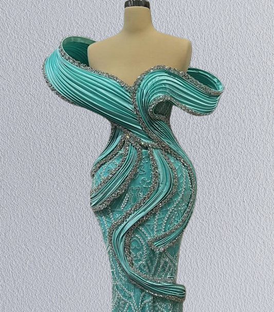 Shiny Off-Shoulder Mermaid Evening Dresses Crystals Beading Prom Dress AP6237