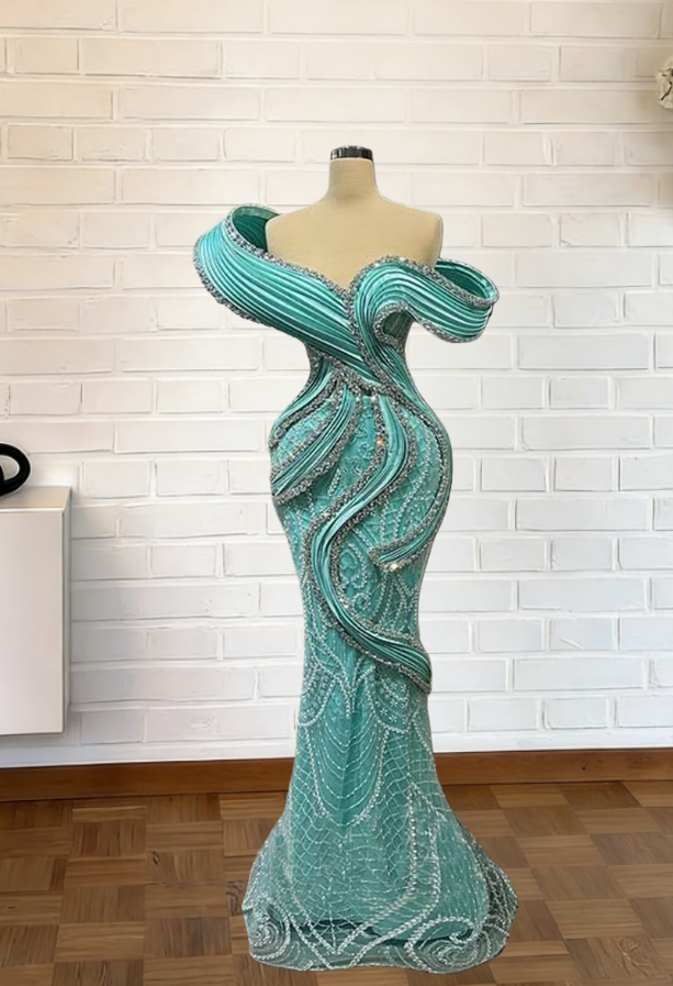 Shiny Off-Shoulder Mermaid Evening Dresses Crystals Beading Prom Dress AP6237