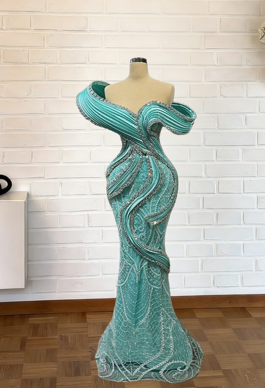 Shiny Off-Shoulder Mermaid Evening Dresses Crystals Beading Prom Dress AP6237