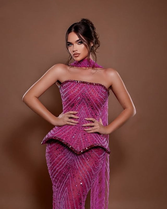Eye-Catching Sheath Strapless Sweet 16th Dresses Sequins Rhinestones Prom Dress AP6239