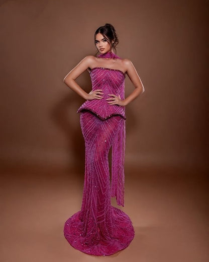 Eye-Catching Sheath Strapless Sweet 16th Dresses Sequins Rhinestones Prom Dress AP6239