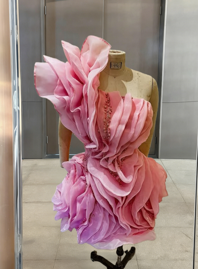 Lustrous A-Line One Shoulder Pink Birthday Dresses Beading Ruffled Homecoming Dress AP6246