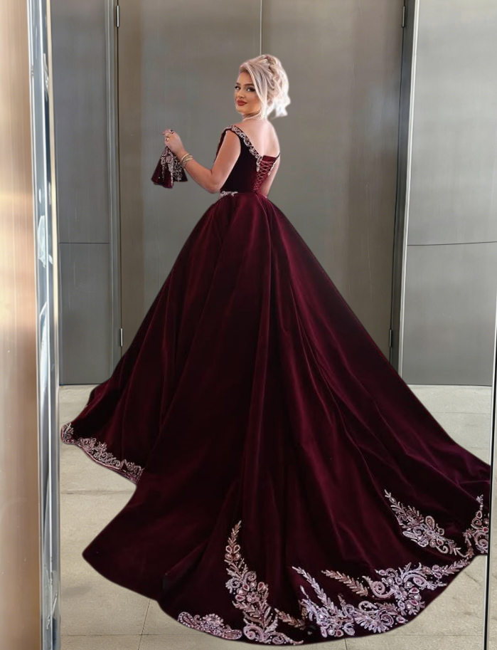 Fabulous A-Line Off-Shoulder Evening Dress Appliques Sequins Red Prom Dress AP6249