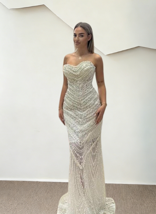Luxury Strapless Sheath Bridal Gowns Rhinestones Beading Wedding Dress AP6252