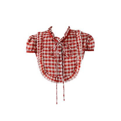 Sweet Ruffled Top Tiered A-Line Short Sleeve Maxi Skirt Trendy Red Gingham Two-Piece Set Long Dress AP6258