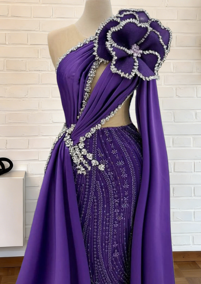 Ethereal Illusion Neck Purple Sheath Sweet 16th Dresses Handmade Flowers Crystals Beading Prom Dress AP6263