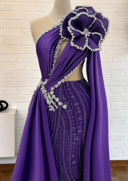 Ethereal Illusion Neck Purple Sheath Sweet 16th Dresses Handmade Flowers Crystals Beading Prom Dress AP6263