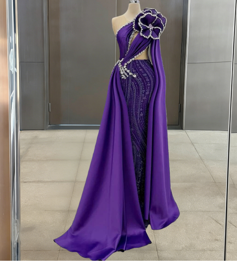 Ethereal Illusion Neck Purple Sheath Sweet 16th Dresses Handmade Flowers Crystals Beading Prom Dress AP6263