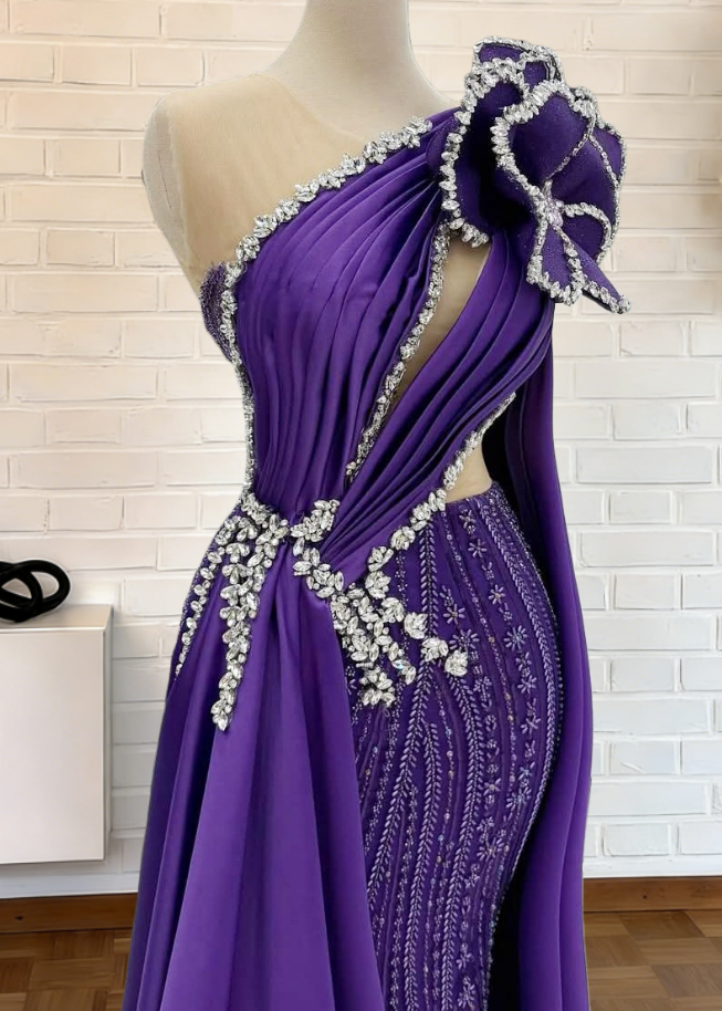Ethereal Illusion Neck Purple Sheath Sweet 16th Dresses Handmade Flowers Crystals Beading Prom Dress AP6263