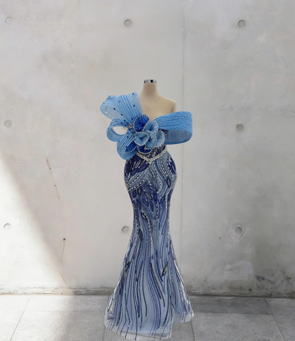 Vibrant Off-Shoulder Mermaid Evening Dresses Beading Crystals Tulle Prom Dress AP6273
