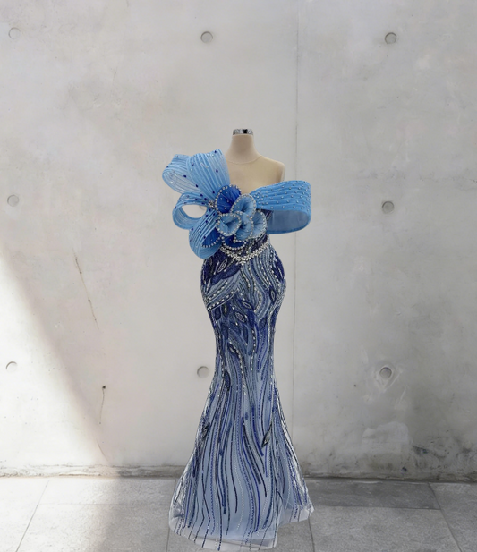 Vibrant Off-Shoulder Mermaid Evening Dresses Beading Crystals Tulle Prom Dress AP6273