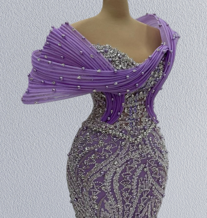 French Style Off-Shoulder Mermaid Evening Dresses Sequins Beading Crystals Prom Dress AP6275