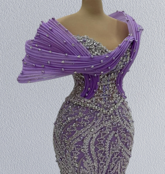 French Style Off-Shoulder Mermaid Evening Dresses Sequins Beading Crystals Prom Dress AP6275