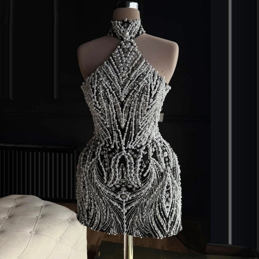 Sexy Sheath Halter Neck Birthday Gowns Sequins Beads Homecoming Dress AP6286