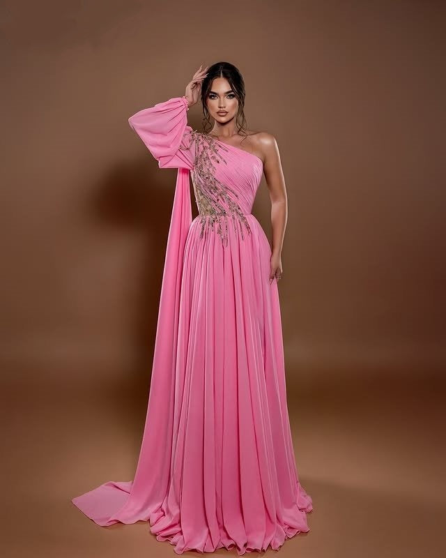 Gen Z Style A-Line Asymmetric Neck Sweet 16th Dresses Long Sleeve Sequins Prom Dress AP6295