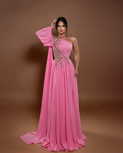Gen Z Style A-Line Asymmetric Neck Sweet 16th Dresses Long Sleeve Sequins Prom Dress AP6295