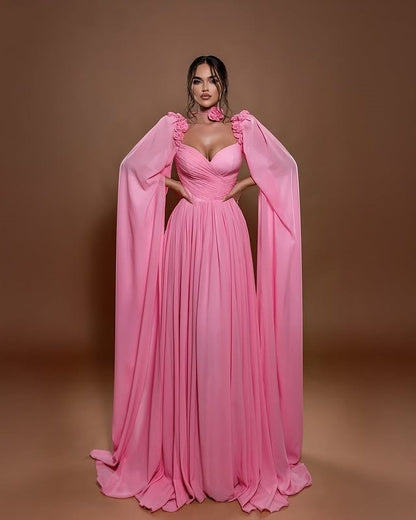 Retro A-Line Sweetheart Neck Sweet 16th Dresses 3D Floral Long Sleeve Prom Dress AP6298