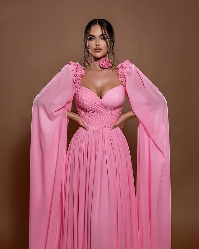 Retro A-Line Sweetheart Neck Sweet 16th Dresses 3D Floral Long Sleeve Prom Dress AP6298