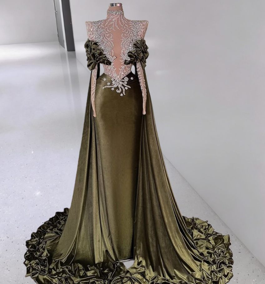 Fairy Sheath Illusion Neck Long Sleeve Evening Gowns Sequins Crystals Prom Dress AP6301