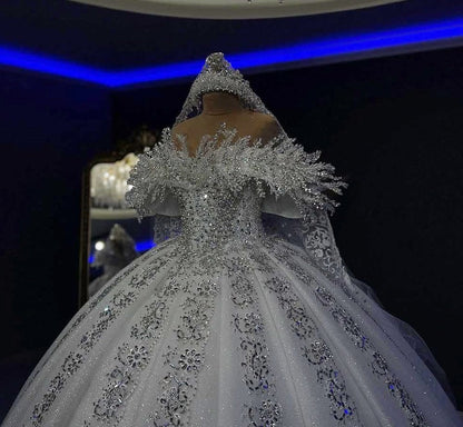 Refined A-Line Off-Shoulder Beading Sequins Engagement Gowns Rhinestones Wedding Dress AP6304