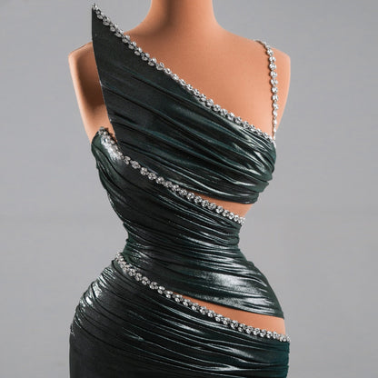 Shiny One Shoulder Sheath Evening Gowns Beading Cutout Prom Dress AP6315