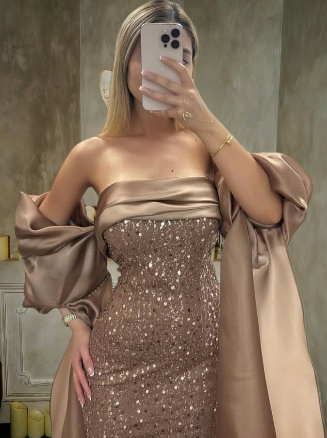 Lustrous Off-Shoulder Sheath Evening Dress Sequins Long Prom Dress AP6322