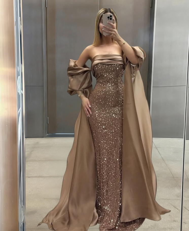 Lustrous Off-Shoulder Sheath Evening Dress Sequins Long Prom Dress AP6322