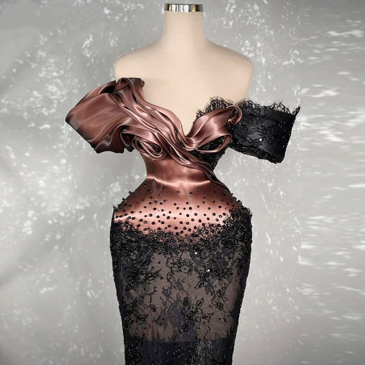 Classical Sheath Off-Shoulder Lace Sweet 16th Dresses Sequins Beads Prom Dress AP6332