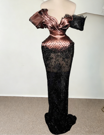 Classical Sheath Off-Shoulder Lace Sweet 16th Dresses Sequins Beads Prom Dress AP6332