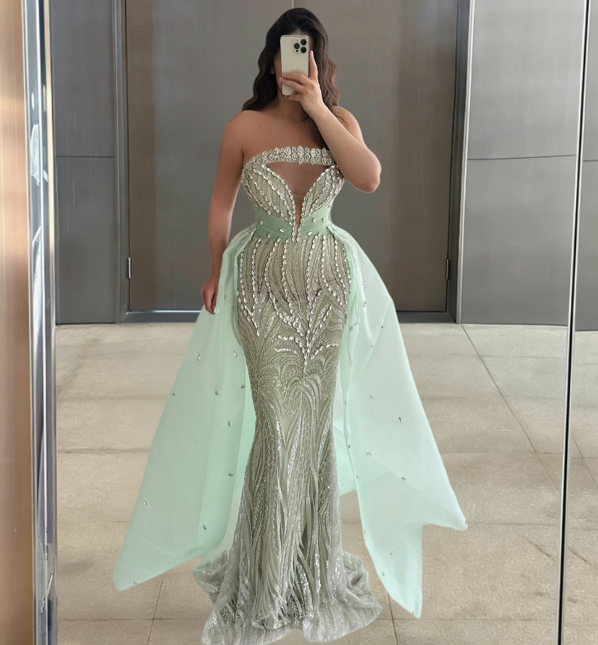 Cute Strapless Sweet 16th Mermaid Dresses Sequins Crystals Prom Dress AP6335